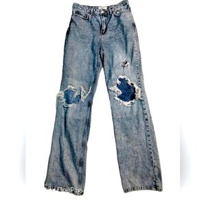 Free People High Rise Distressed Blue Jeans